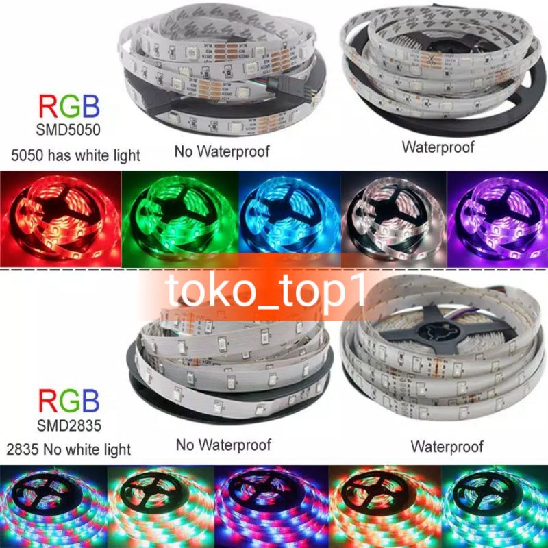 Lampu led STRIP 3528 smd 2835 IP44 ip 44 RGB+remot+ADAPTOR+modul SET