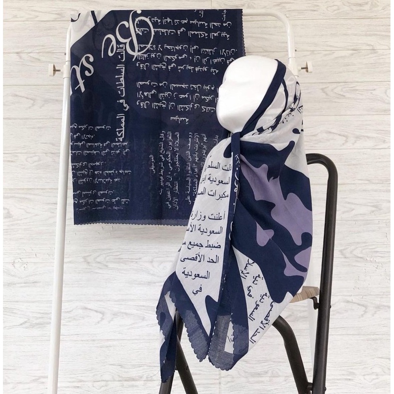 (COD) TERLARIS !!! HIJAB KORAN ARAB / KRUDUNG VOAL MOTIF ARAB / HIJAB VIRAL / HIJAB SEGI EMPAT-Arab new navy