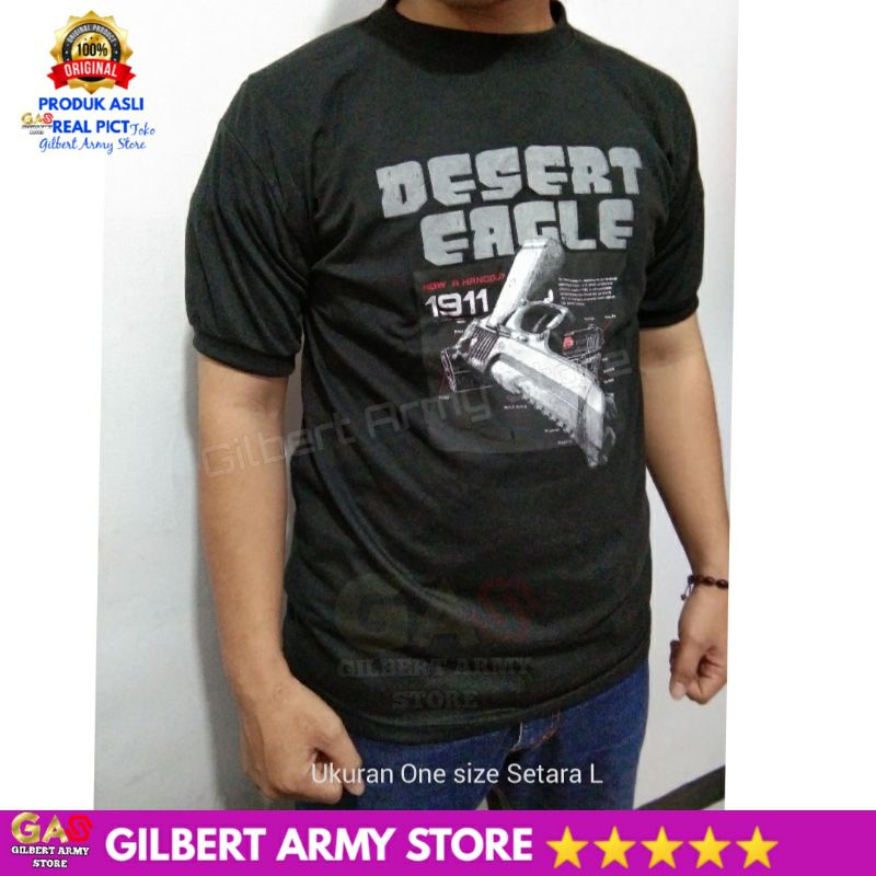 GILBERT ARMY STORE Kaos Hitam Gambar Eagle Desert Tshirt Pria Distro Original One Size Tni Polri Dalema  Oblong Lengan Pendek