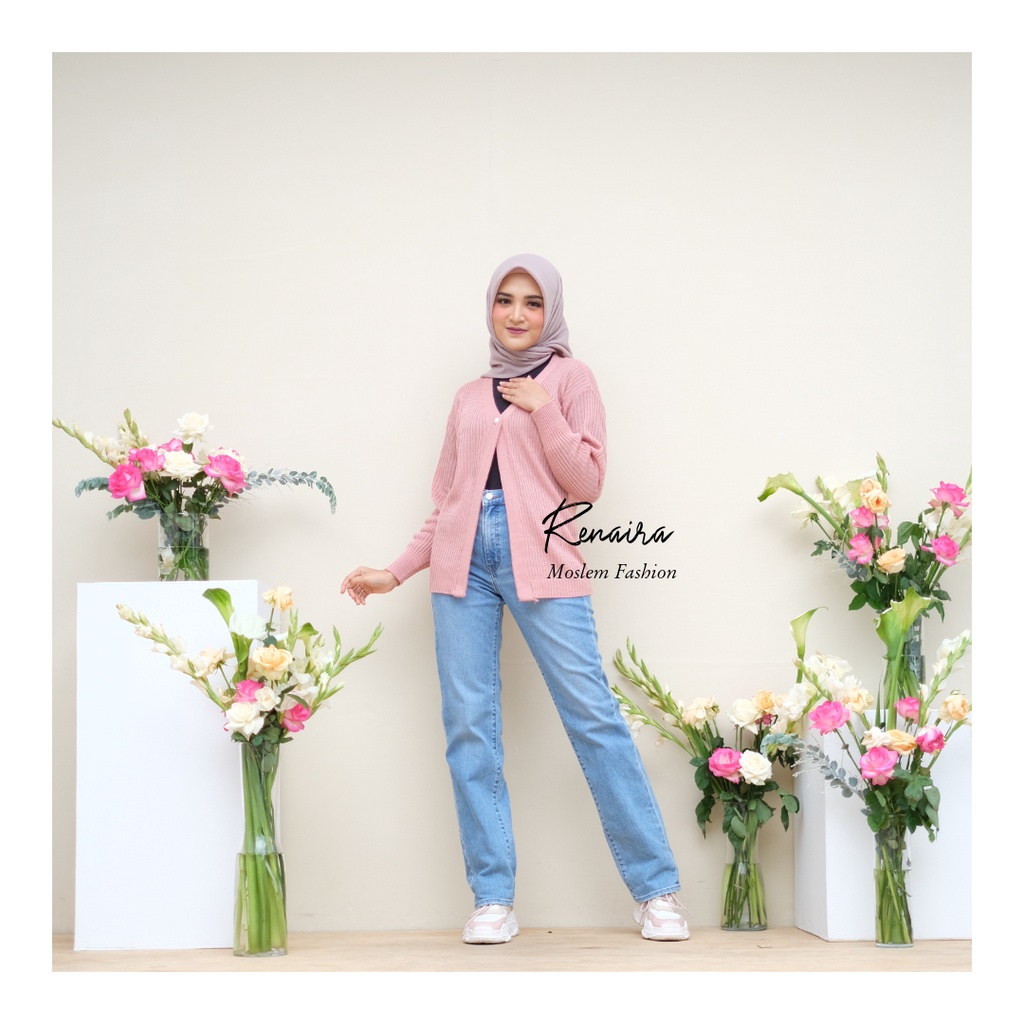 Cardigan rajut kancing mutiara RENAIRA 01-4