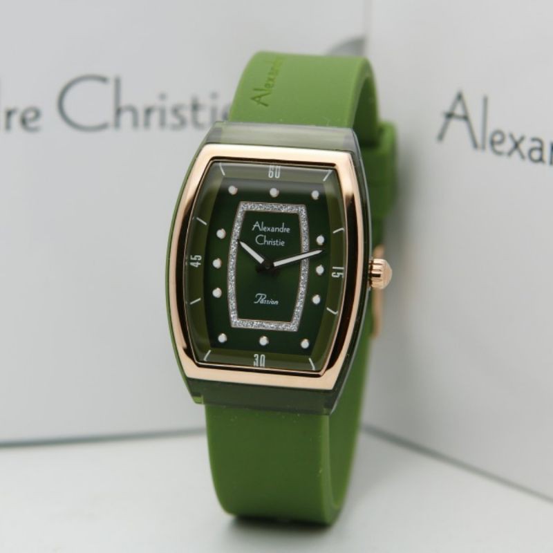 JAM TANGAN WANITA ALEXANDRE CHRISTIE AC 2847 ROSE GOLD GREEN ORIGINAL