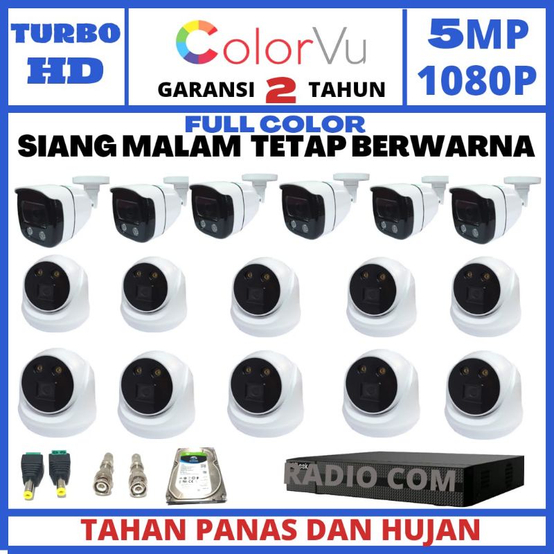 PAKET CCTV COLOR VU 16 CHANNEL 16 KAMERA 5MP1080P IR SONY GELAP TETAP BERWARNA