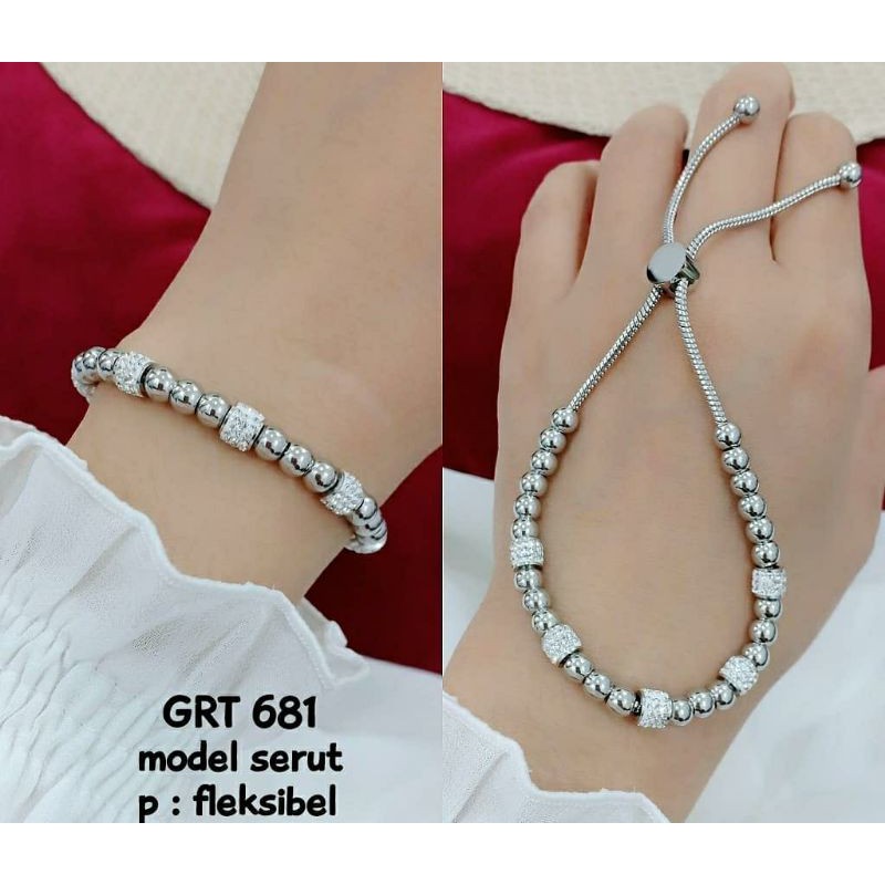 Gelang Serut Titanium Wanita Model Bola Bola Gelang tangan Blink Serut MA5