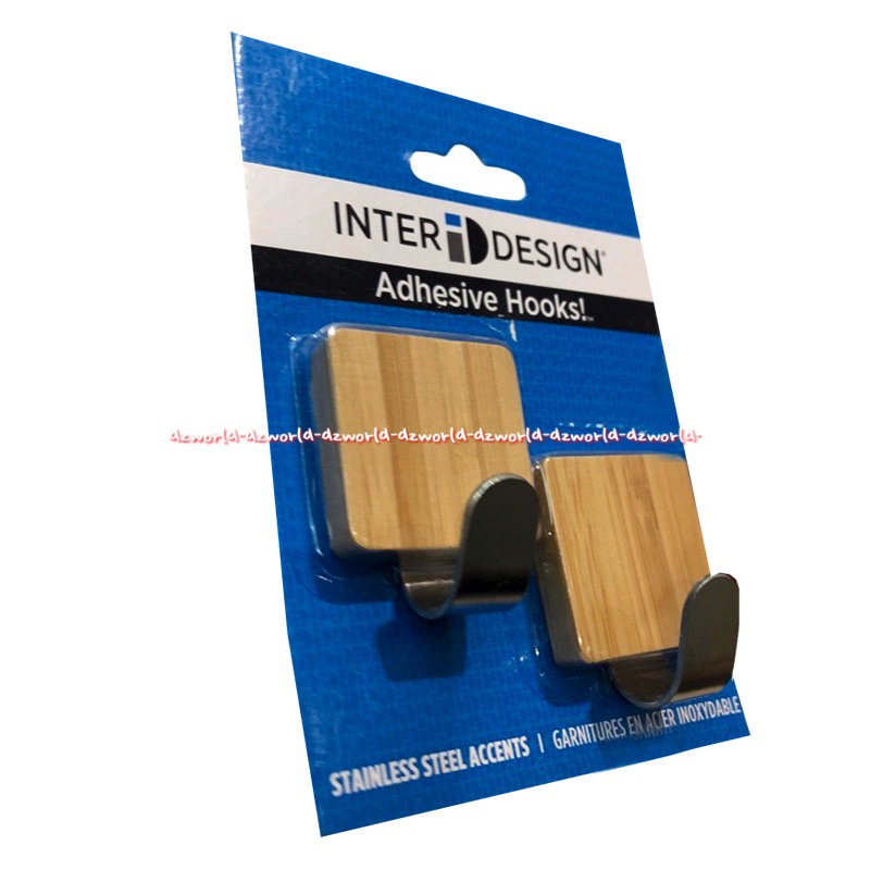 Inter design Idesign Adhesive Hooks 2pcs Crochet Adhesifs Hooks Garniture Alat Gantungan Tempel Model Klep Kayu