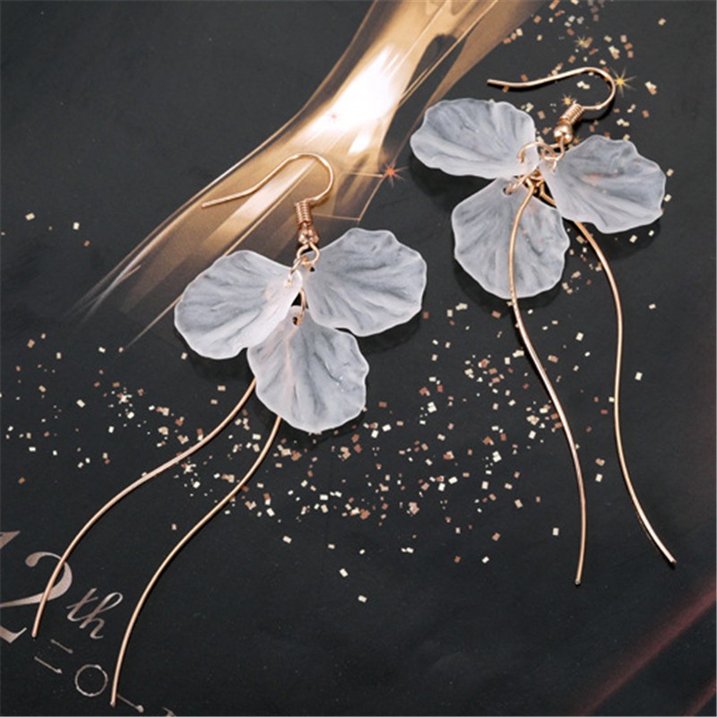 【COD Tangding】Long Pendant Petal Tassel Hook Earrings Fashion Girls Flower Ear Studs