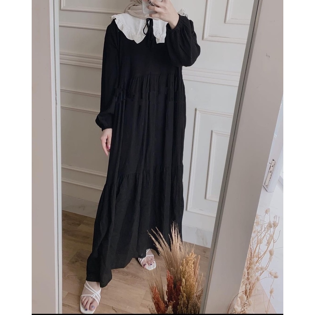 Gamis Midi Dress Polos Kerah