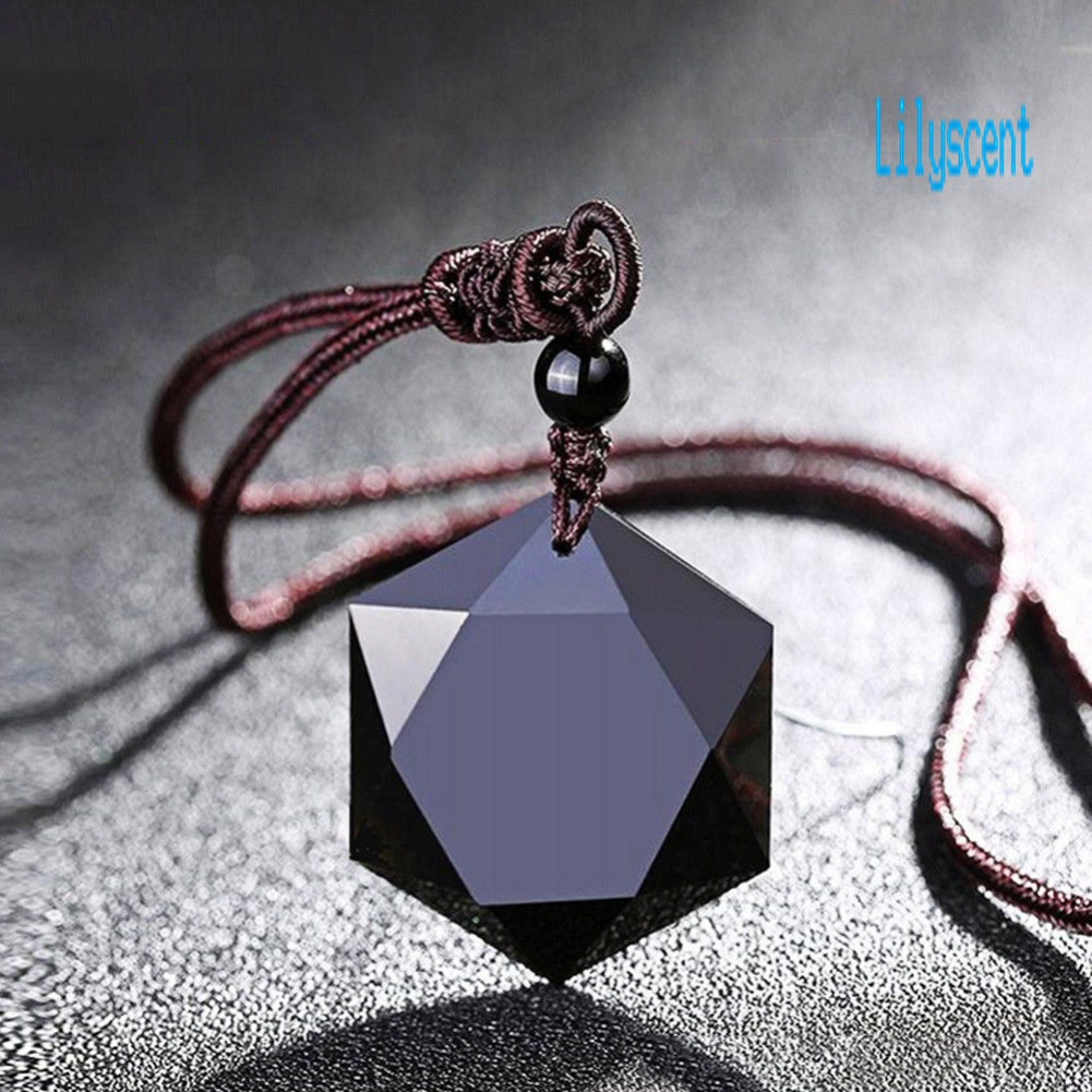 Kalung Rantai Liontin Hexagram Obsidian Tiruan Untuk Wanita