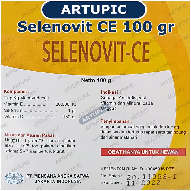 Selenovit CE 100 gram Vitamin Mineral Ayam Unggas Selenium Vit C Vit E Antioksidan Sistem Imun