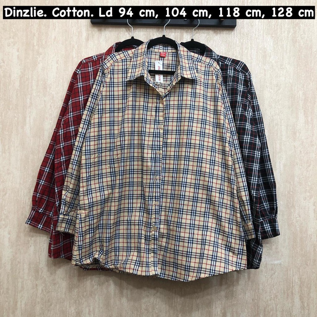 Dinzlie Kemeja Motif Kotak Bulberry Wanita Lengan Panjang