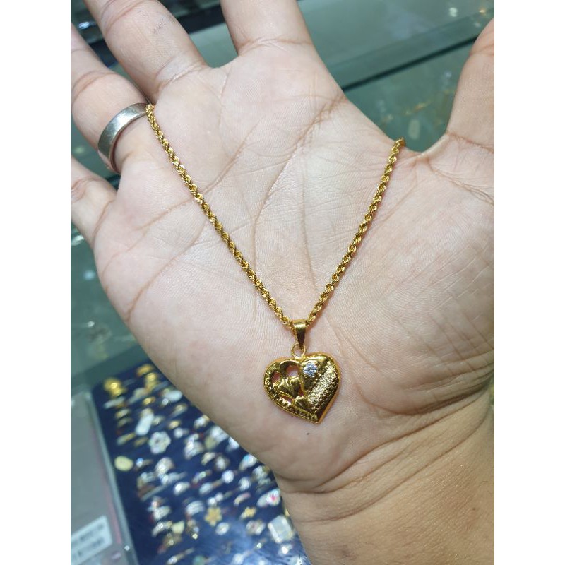 kalumlng emas asli tambang lilit berliontin love mata satu