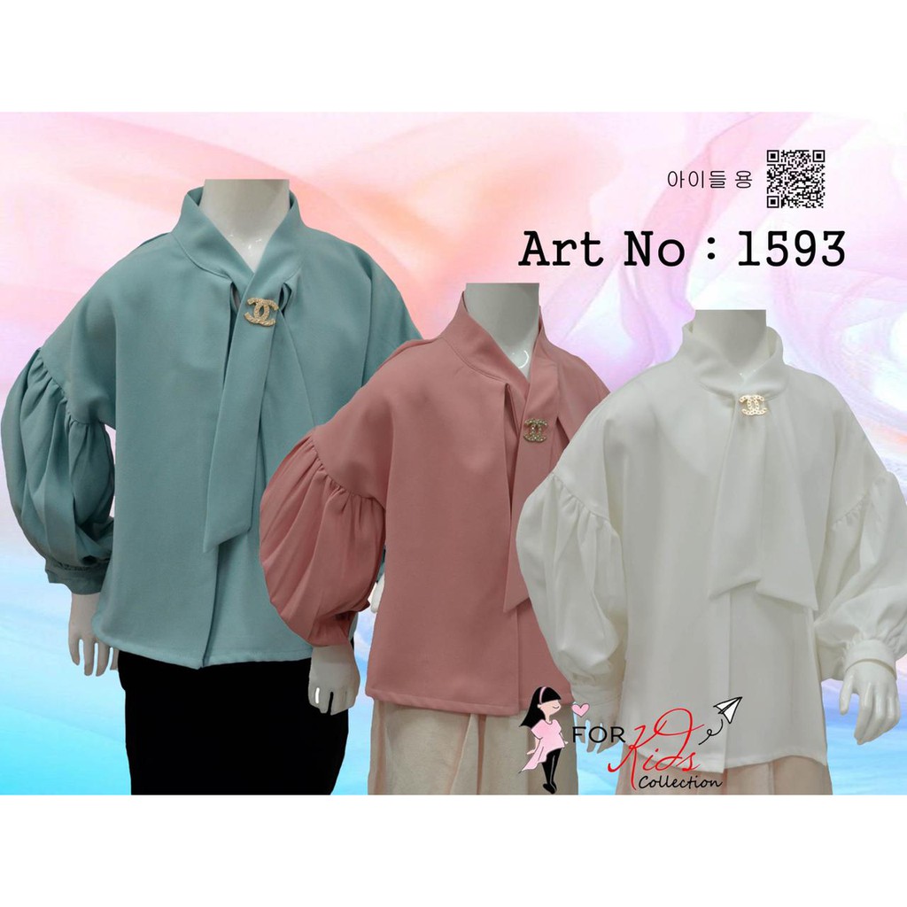 Blus Anak Perempuan Krah Dasi Lengan Panjang Fashion Korea