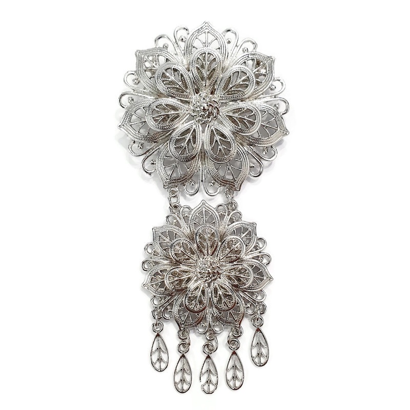 PREMIUM Bros Etnik Kebaya Kutubaru Susun Cantik/Aksesoris Wanita/Bros Tumpuk Tingkat Yogja Jawa Bali-Mewah Silver