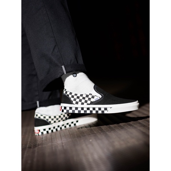 [SALE] SLIP-ON SIDEWALL CHECKERBOARD CLASSIC BLACK/WHITE ORIGINAL 100%