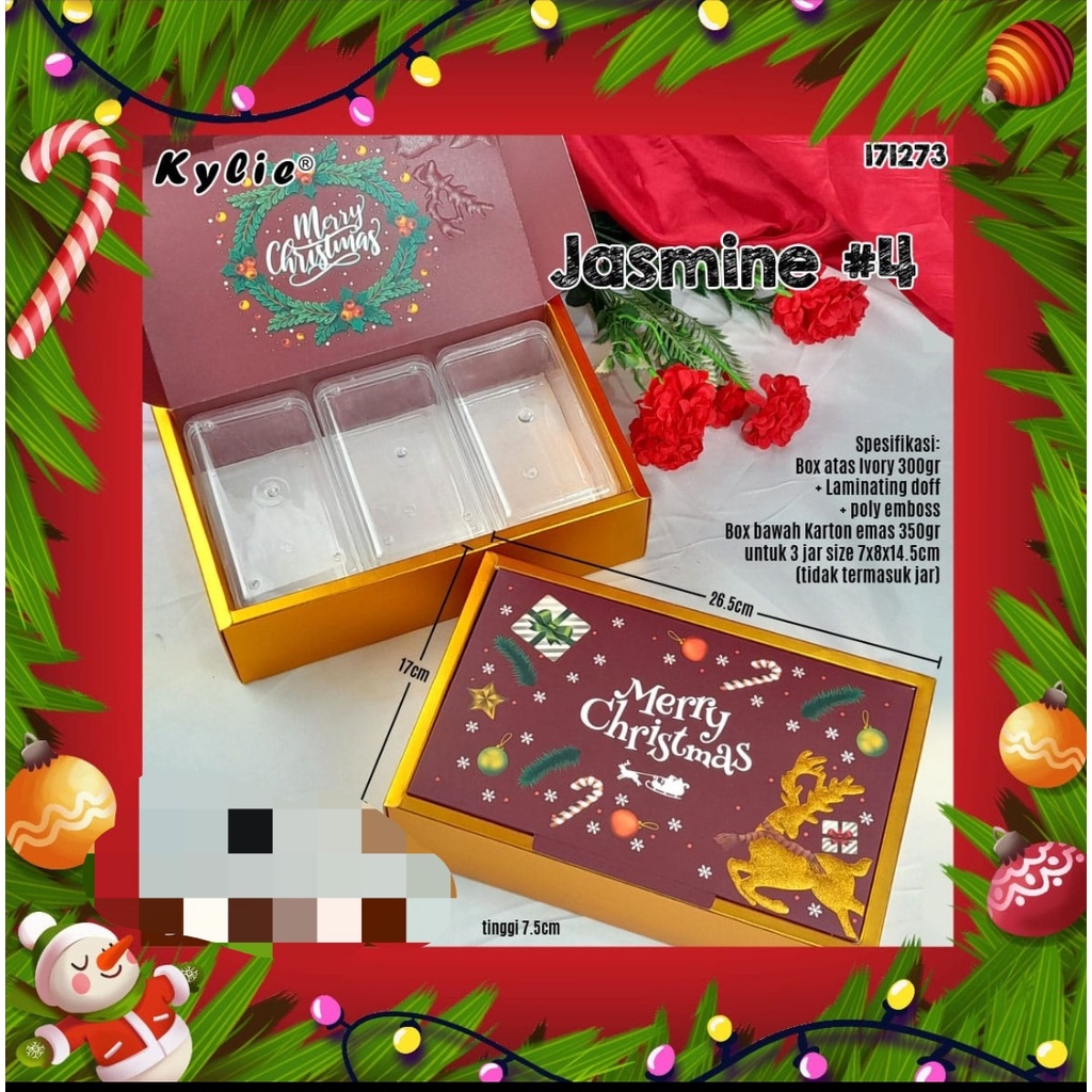 

box kue natal jasmine 4 untuk 3 jar 7x8x14.5cm