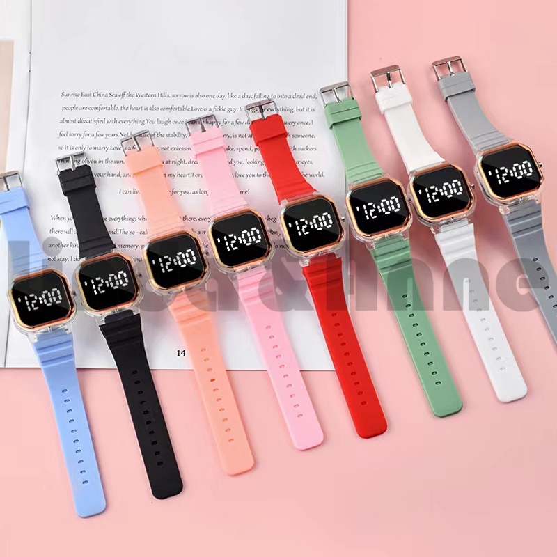 Jam Tangan Wanita Rubber Digital Trendy Dial Kotak Korean Fashion