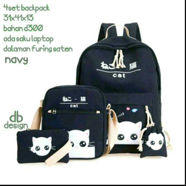 Tas ransel 4in1 motif kepala kucing / fashion backpack / kucing ngintip