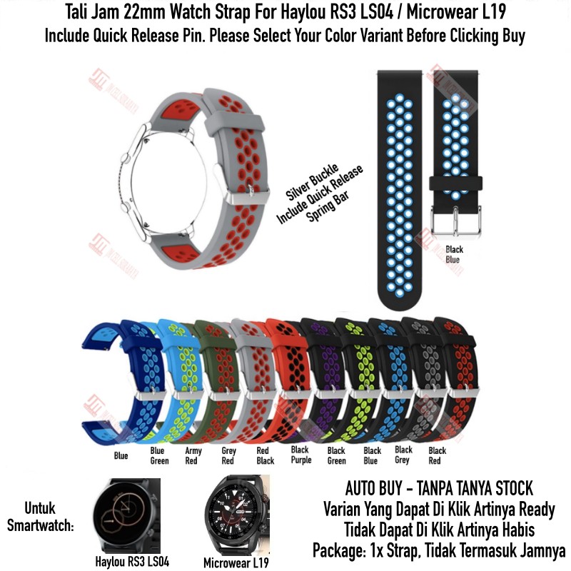 NSB Tali Jam 22mm Watch Strap Haylou RS3 LS04 / Microwear L19 - Rubber Sporty Silikon