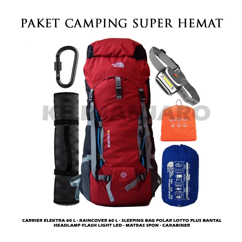 PAKET CAMPING SUPER HEMAT - TAS GUNUNG 60L - CARRIER 60 L + SB MATRAS + HEADLAMP