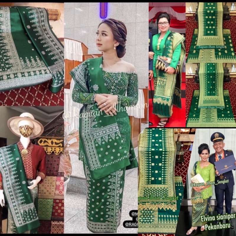 Ragam Songket Tenun Warna Hijau / Songket Tenun Palembang asli Tenun Tangan. (ilham Songket) songket