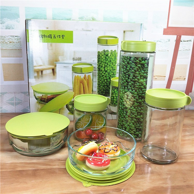 Toples Kaca Serbaguna Set isi 5 / Toples Mangkok Kaca / Toples Kue Lebaran / Glass Jar Bowl / Nastar