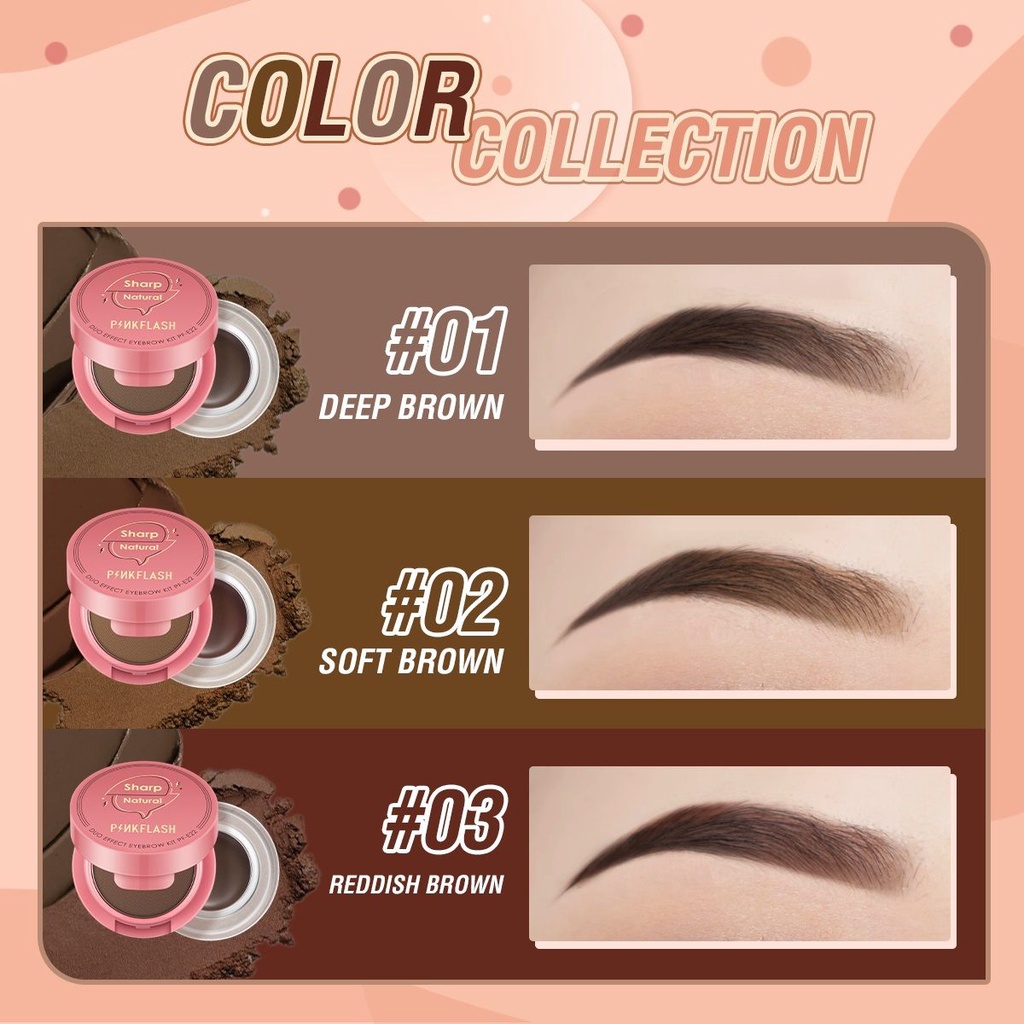 PINKFLASH Duo Effect Eyebrow Kit / 2in1 Eyebrow Cream &amp; Powder Gel Pomade Waterproof