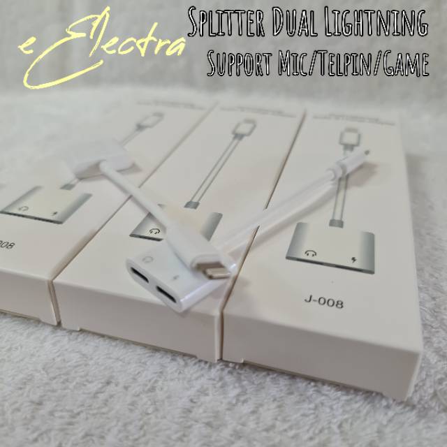 Adapter Splitter Iphone Dual Lightning Charger dan Audio Support Mic,telpon,game
