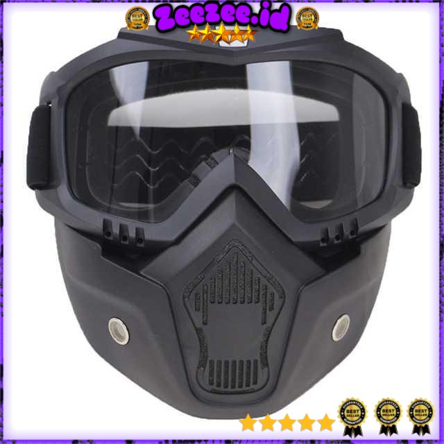 TaffSPORT BOLLFO Kacamata Goggles Mask Motor Retro Windproof - MT-01 [Hitam/Transparan]