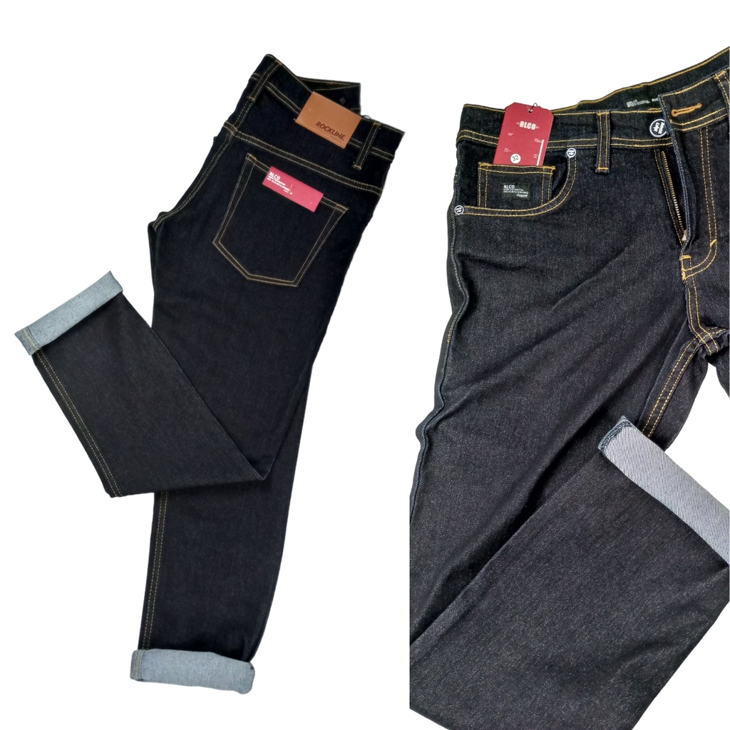 POMO  Celana panjang jeans Rockline pria original slimfit standar murah denim pants laki-laki keren 