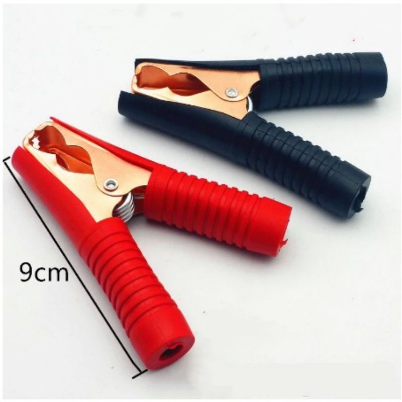 JEPIT ACCU 100A japit buaya aki sepasang 1 merah 1 hitam besar 9cm ALIGATOR CLAMP jepitan pelindung karet