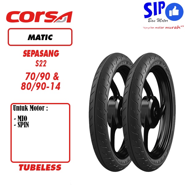 Paket Ban motor matic Corsa S22 70 90 14 &amp; 80 90 14 tubeless