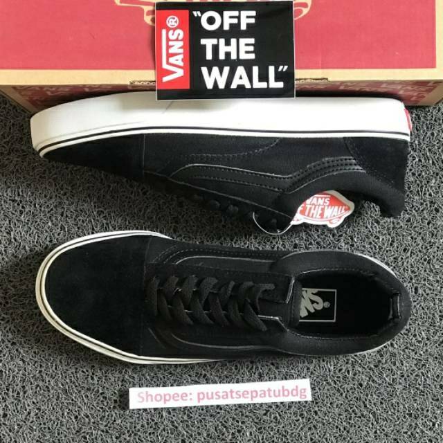 VANS OLDSKOOL BLACK DOPE HITAM PUTIH SNEAKERS PRIA WAFFLE DT