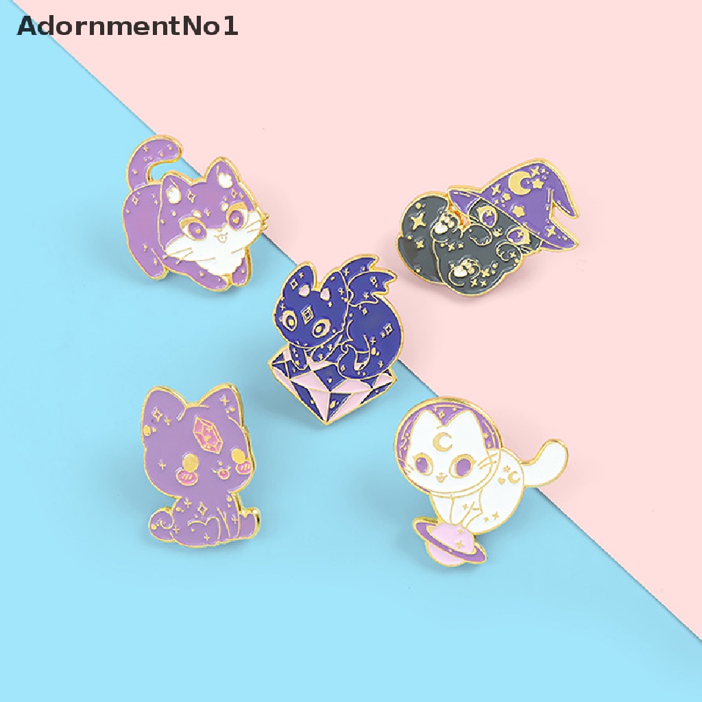 (AdornmentNo1) Bros / Pin Enamel Bentuk Bulan / Bintang / Kucing Ungu / Penyihir / Luar Angkasa