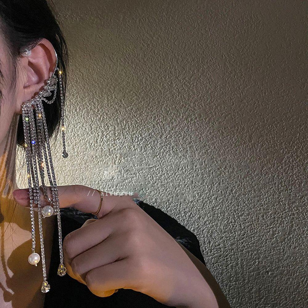 Mxbeauty Anting Tssel Kristal Multi-layer Retro Fashion Perhiasan Zirkon Kilat Gaya Korea Klip Telinga