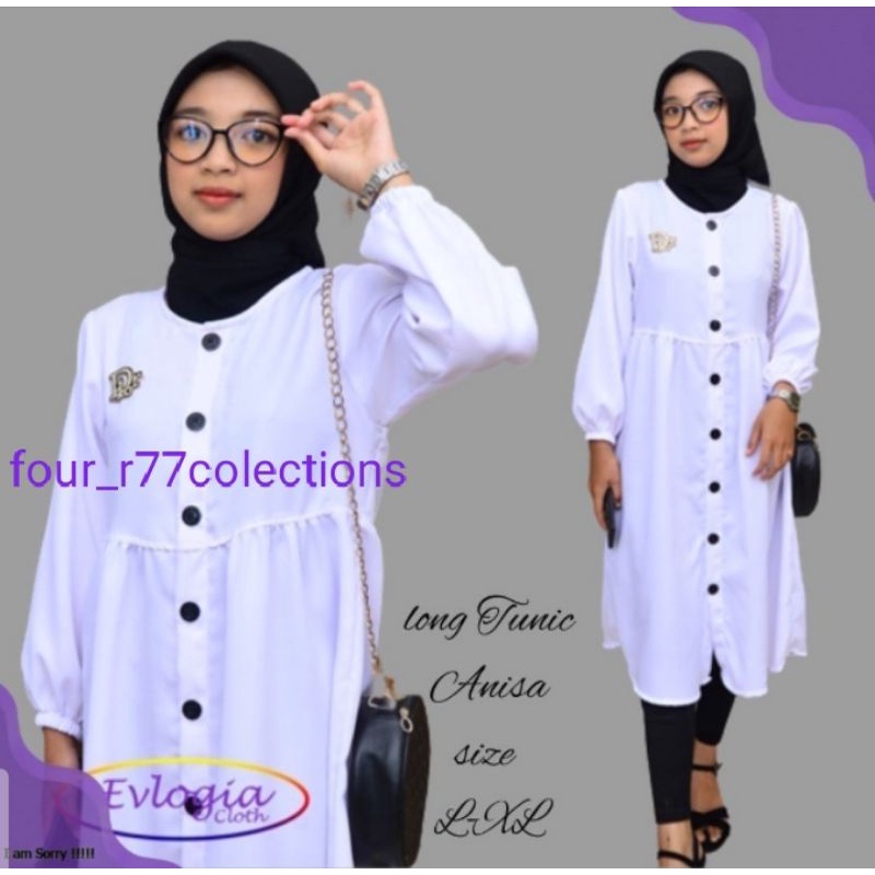 Four r01Anisa Tunik Atasan Remaja Terbaru Putih Model Kekinian 2022 Full Kancing Hidup