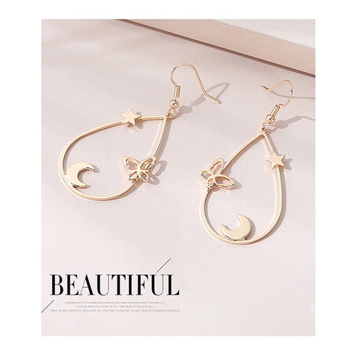 LRC Anting Gantung Fashion Golden Drop-shaped Butterfly Earrings Y65606