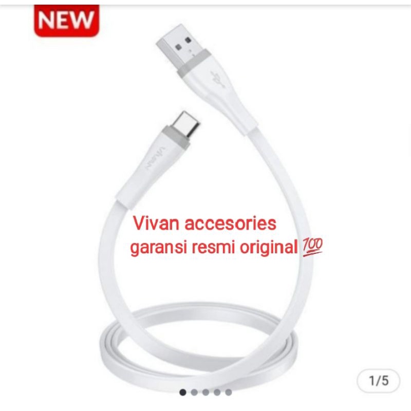 VIVAN SC100S.2,4A.100CM.Type-C Quick Charge SR Extended Protection Flat Design Data Cable WHITE