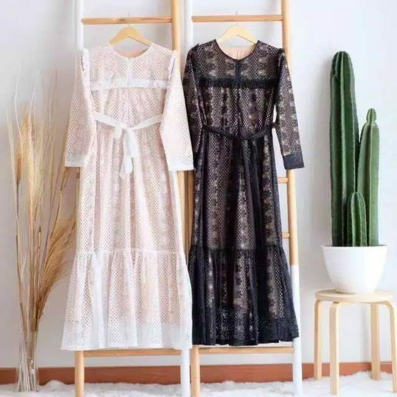 Baju Gamis Matt Brokat Lace Vintage Full Furing Busui Friendly