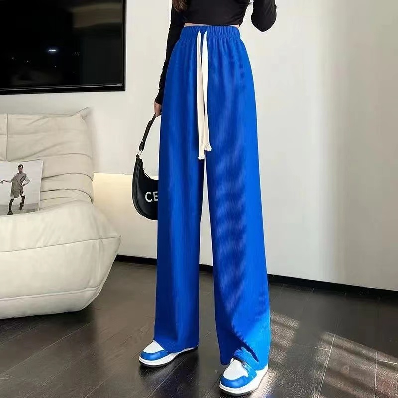 Women Straight Hight Waits Snakebone Pattern Wide Leg Pants Celana Panjang Wanita 2707