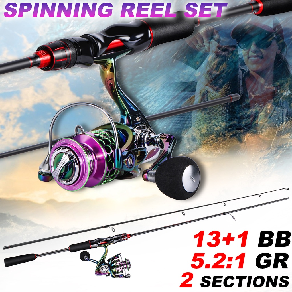 Pancing Set 1.8m 2.1m Joran Pancing And 1000 2000 3000 4000 Reel Pancing Pancing Combo 13+1BB 5.1:1 Gear Ratio Max Drag 12kg Fishing combo