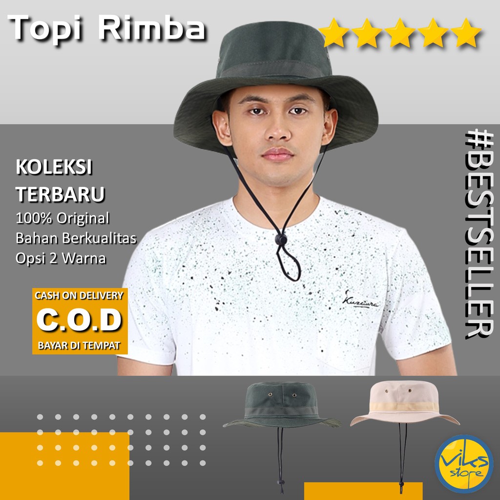 Topi Rimba Bucket Hat Safari Mancing Pancing Adventure Hutan Hiking Naik Gunung Hutan Lokal Original