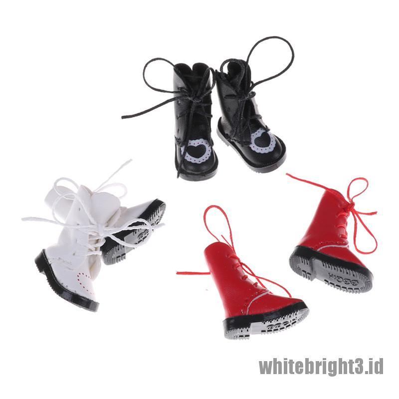 (white3) 1 Pasang Sepatu Boots Bahan Kulit PU Untuk Boneka BJD 1 / 8 Blythe Licca Jb