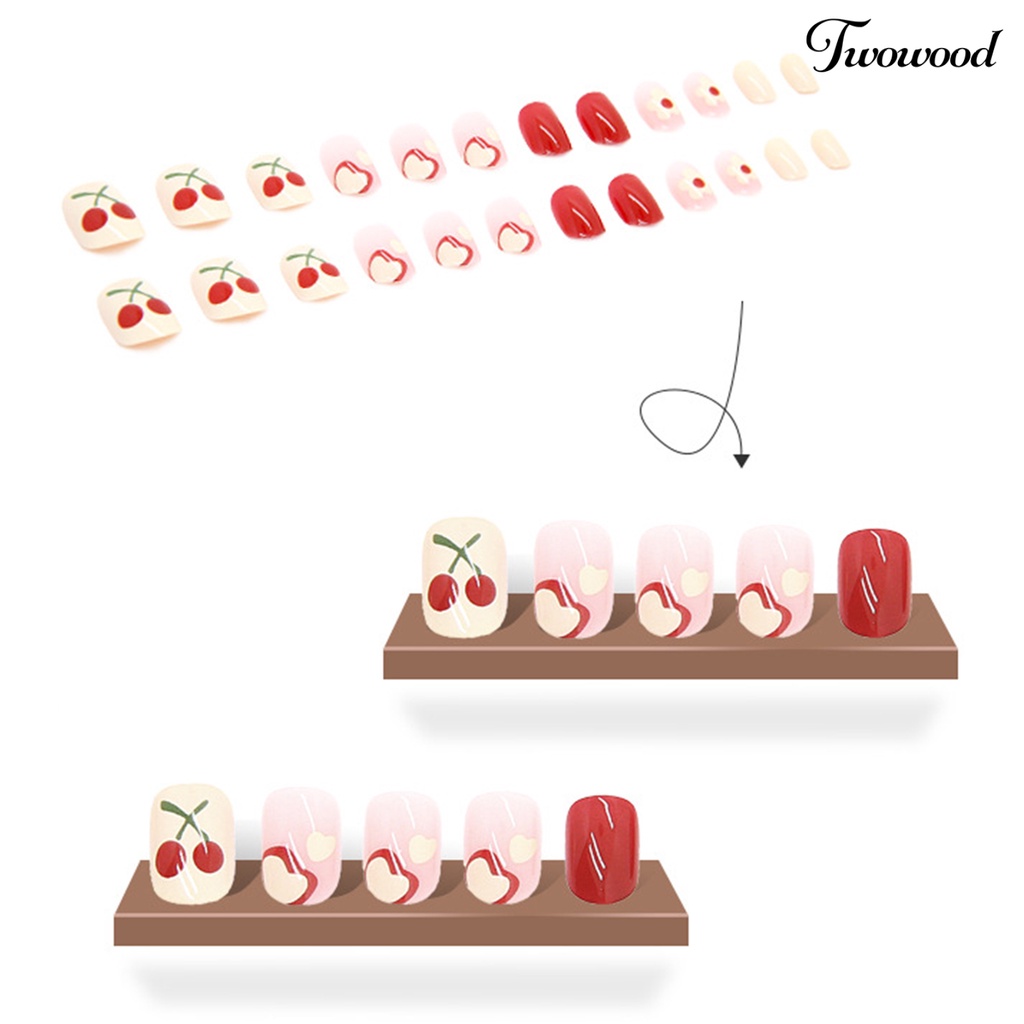 Twowood Patch Kuku Motif Bunga Cherry Bahan ABS Untuk Nail Art