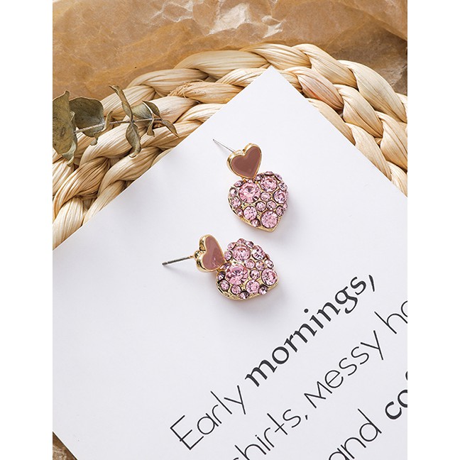 LRC Anting Tusuk Fashion Pink Dripping Love Diamond Earrings D71049