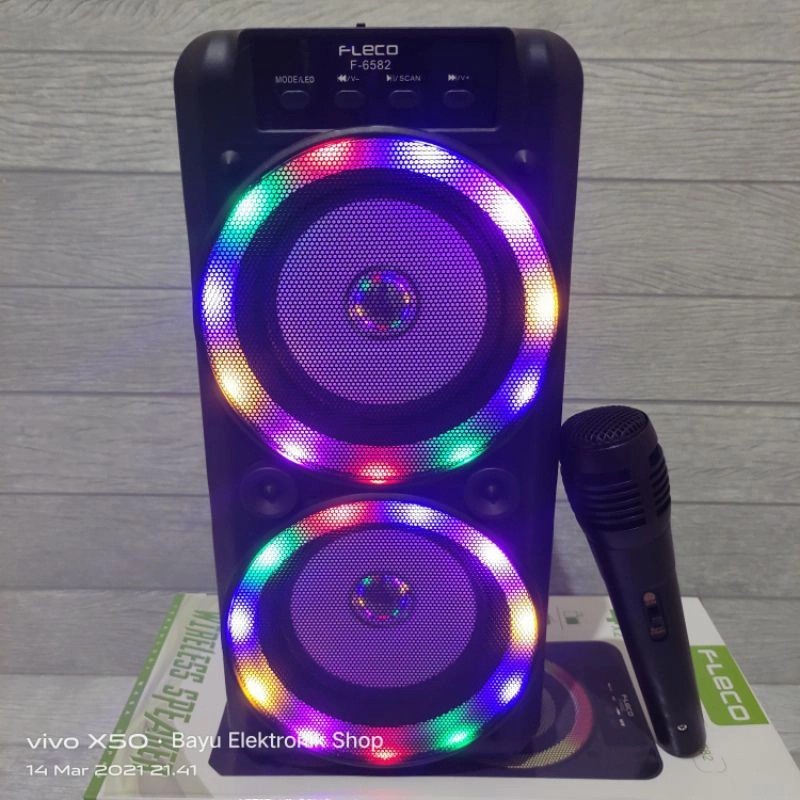 COD SPEAKER BLUETOOTH PROTABLE KARAOKE FLECO F-6582 LED PLUS MIC KARAOKE X-BASS//SPEAKER SALON AKTIF FLECO F-6582//SPEAKER KARAOKE