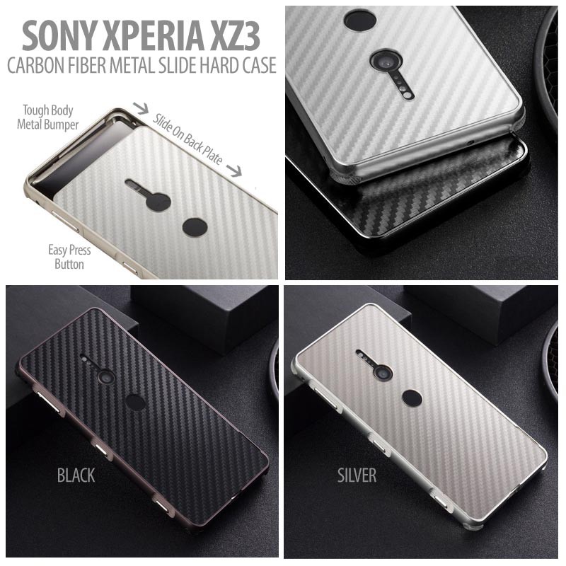 Sony Xperia XZ3 - Carbon Fiber Metal Slide Hard Case