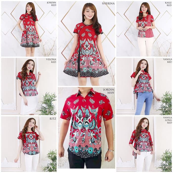 DRESS BATIK Jordin Dress Jumbo - Dress Batik Jumbo Wanita Terusan Wanita - Merah  IWAZAH OFFICE