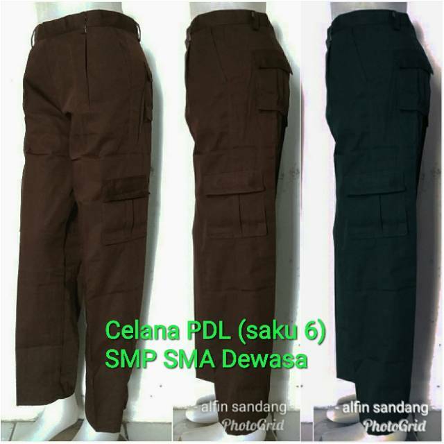 celana PDL SMP SMA dan umum saku 6 coklat pramuka dan 