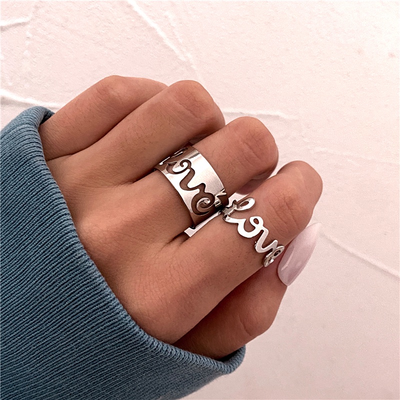 Fashion Couple Rings Key Letters Hollow Gold Silver Ring Set Women Finger Ring Simple Jewelry Accessories