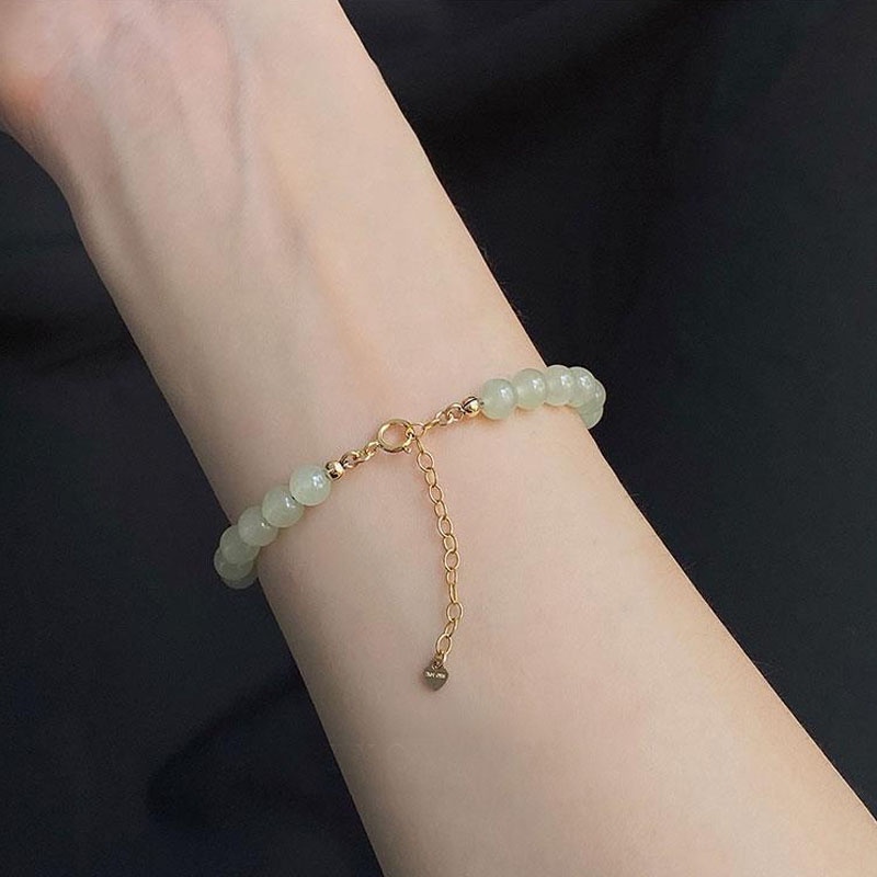 Gelang Bangle Manik-Manik Giok Hetian Alami Desain Asimetris Untuk Wanita