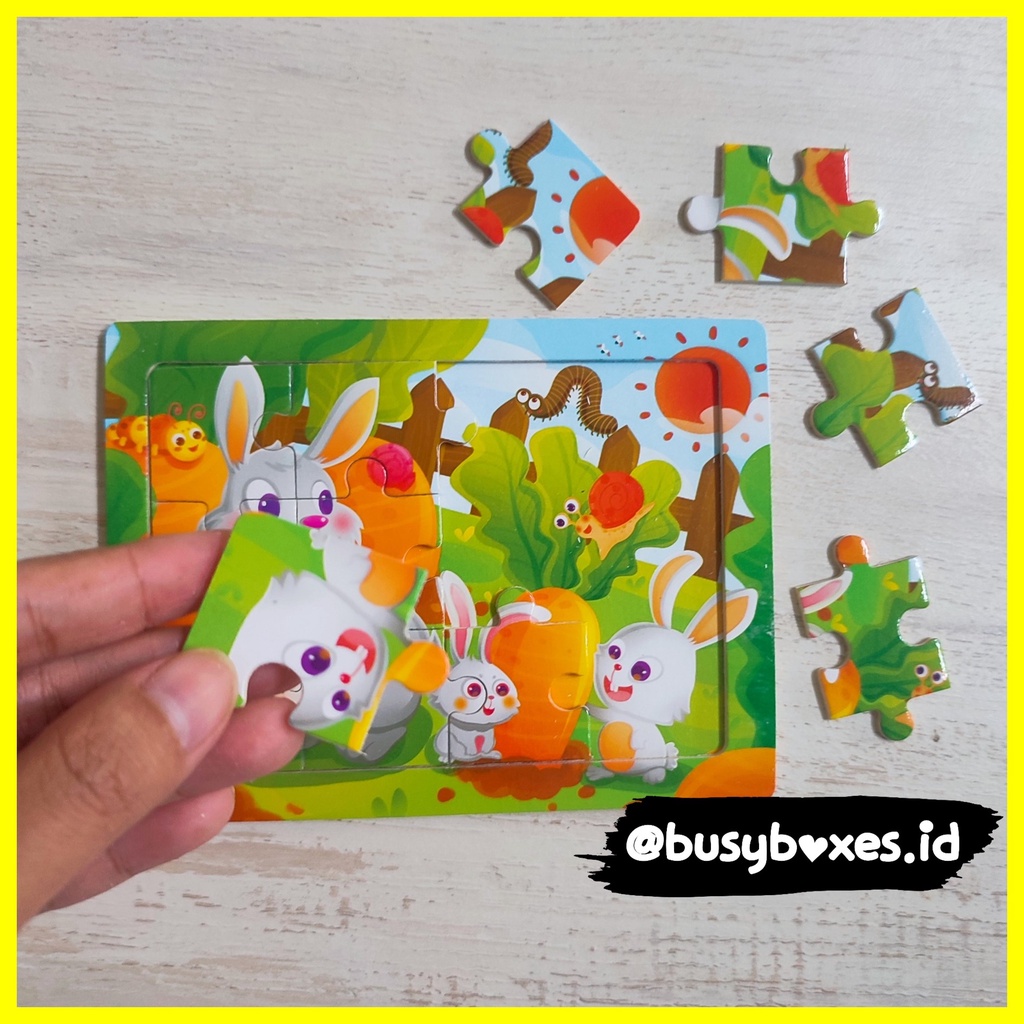 [busyboxes.id] Mainan Edukasi Puzzle 12 keping gambar binatang animals wooden toys puzzle kayu mainan kayu kelinci